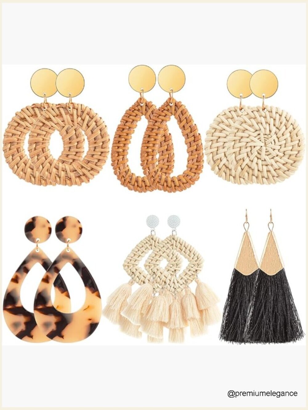Rattan Hoop Drop Earrings Bohemian Geometric Lightweight Summer Beach Straw